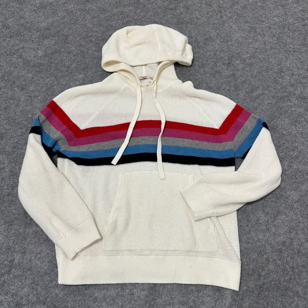 Faherty Throwback Hoodie Womens XS Ivory Stripe Waffle Knit Cotton Cashmere
